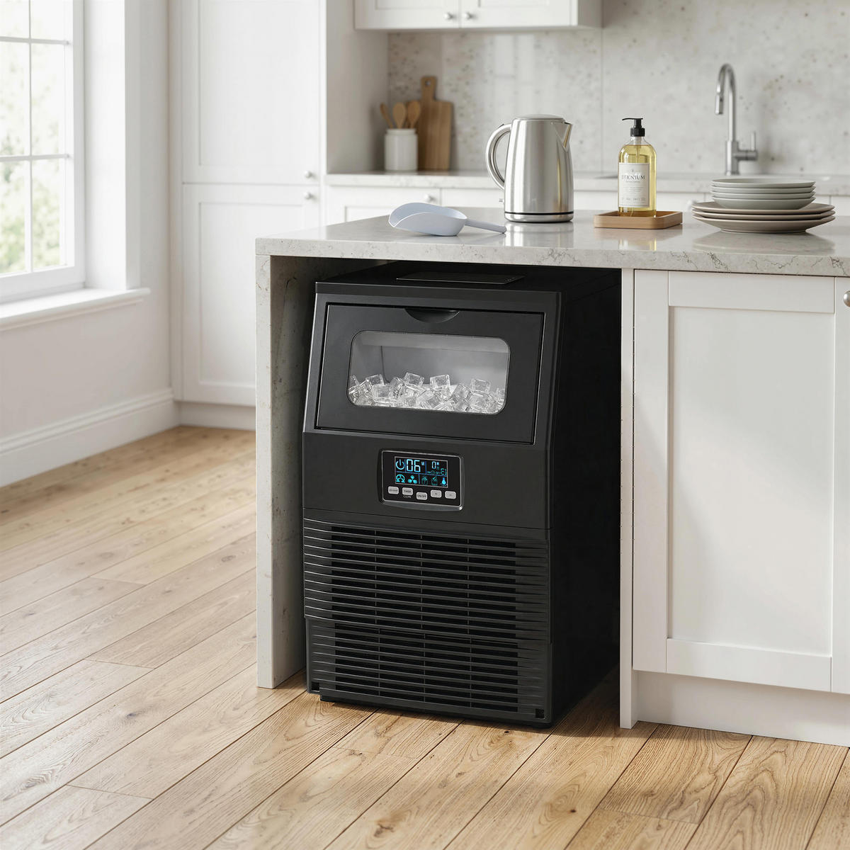 KOMMERZIELLE-EISWÜRFELMASCHINE Stahl ABS-Kunststoff Schwarz - Schwarz, Metall (33.9/60.2/34.5cm) - HOMCOM