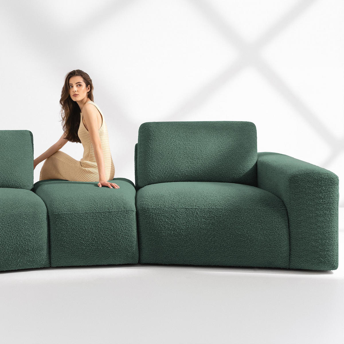 4-SITZER ECKSOFA ZUCCO Boucle links, Grün - Grün, Textil (350/84/105cm) - KONSIMO®