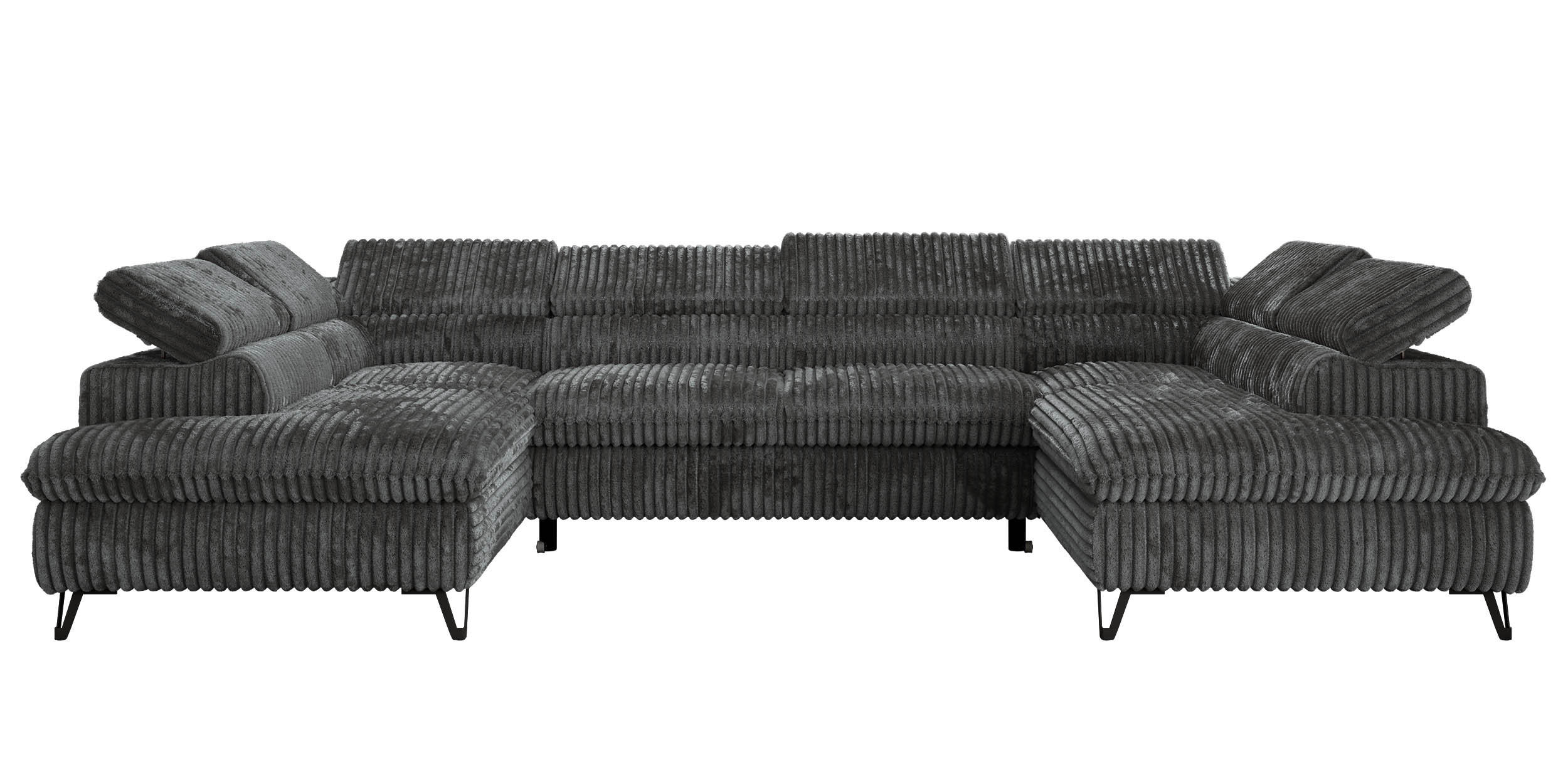 WOHNLANDSCHAFT PABLO U Cord Grau mit Topper Visco - Dunkelgrau/Schwarz, Textil/Metall (346/76/208cm) - MKS