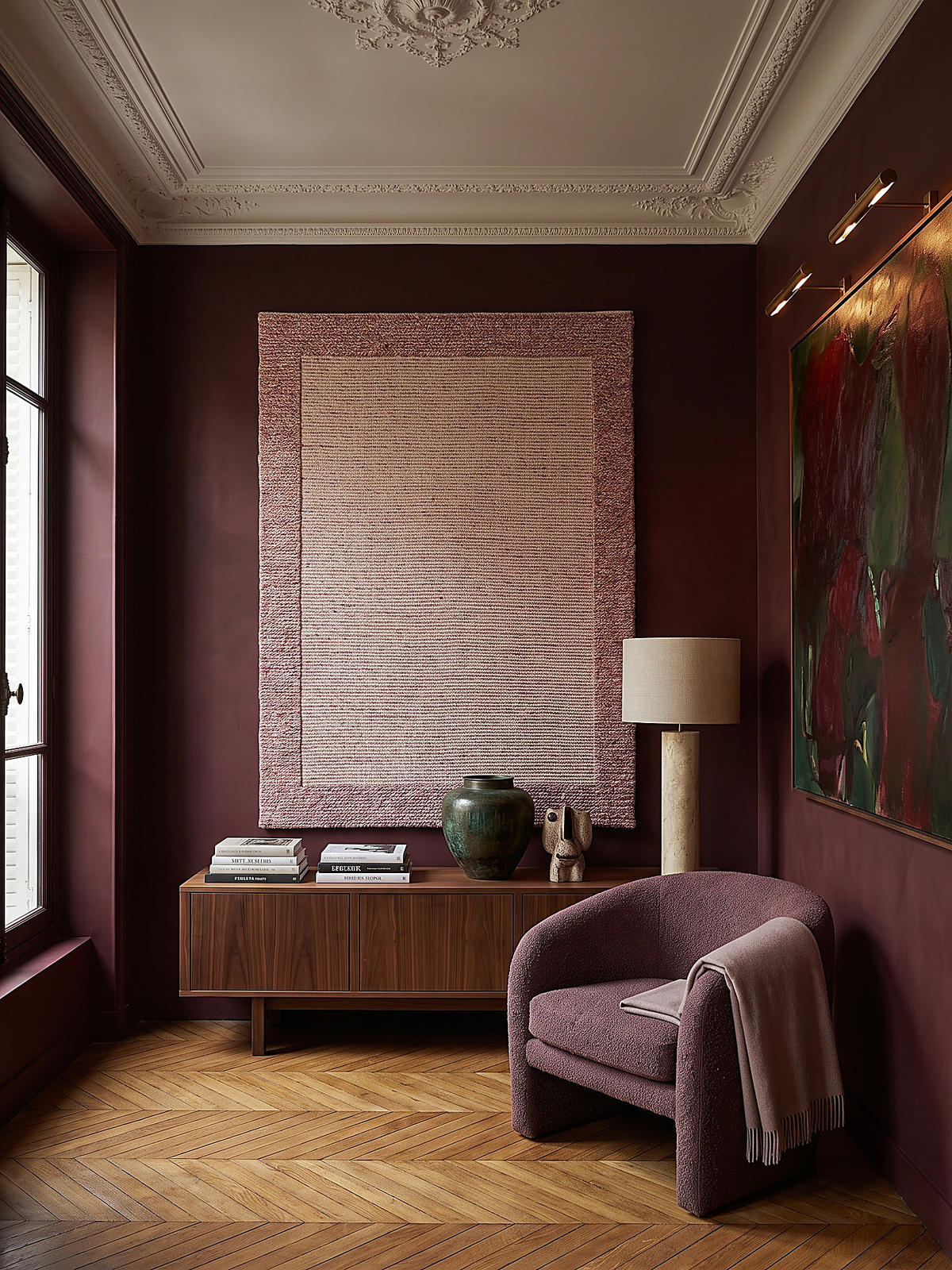TEPPICH Flachgewebe, handgewebt, CALDER, in Beerenrot, Zopfbordüre, 200 x 290 cm - Rot, Textil (200/290cm) - KADIMA DESIGN