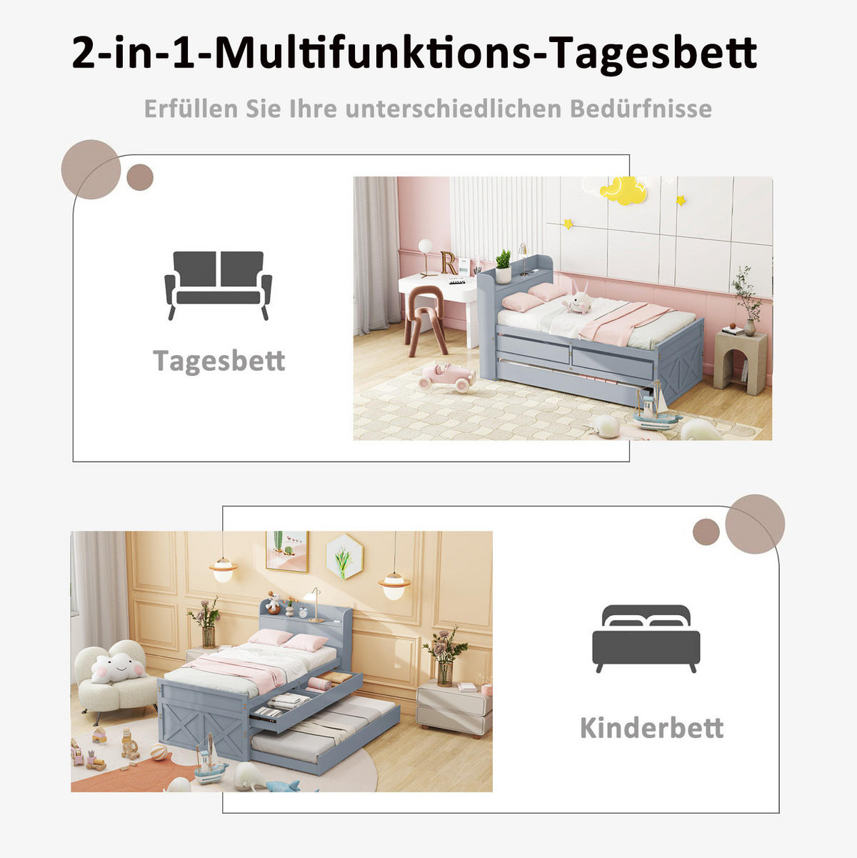 BETT 90/190 cm Grau aus Massivholz mit Bett und Schubladen - Grau, Holz (90/200cm) - OKMYHOME