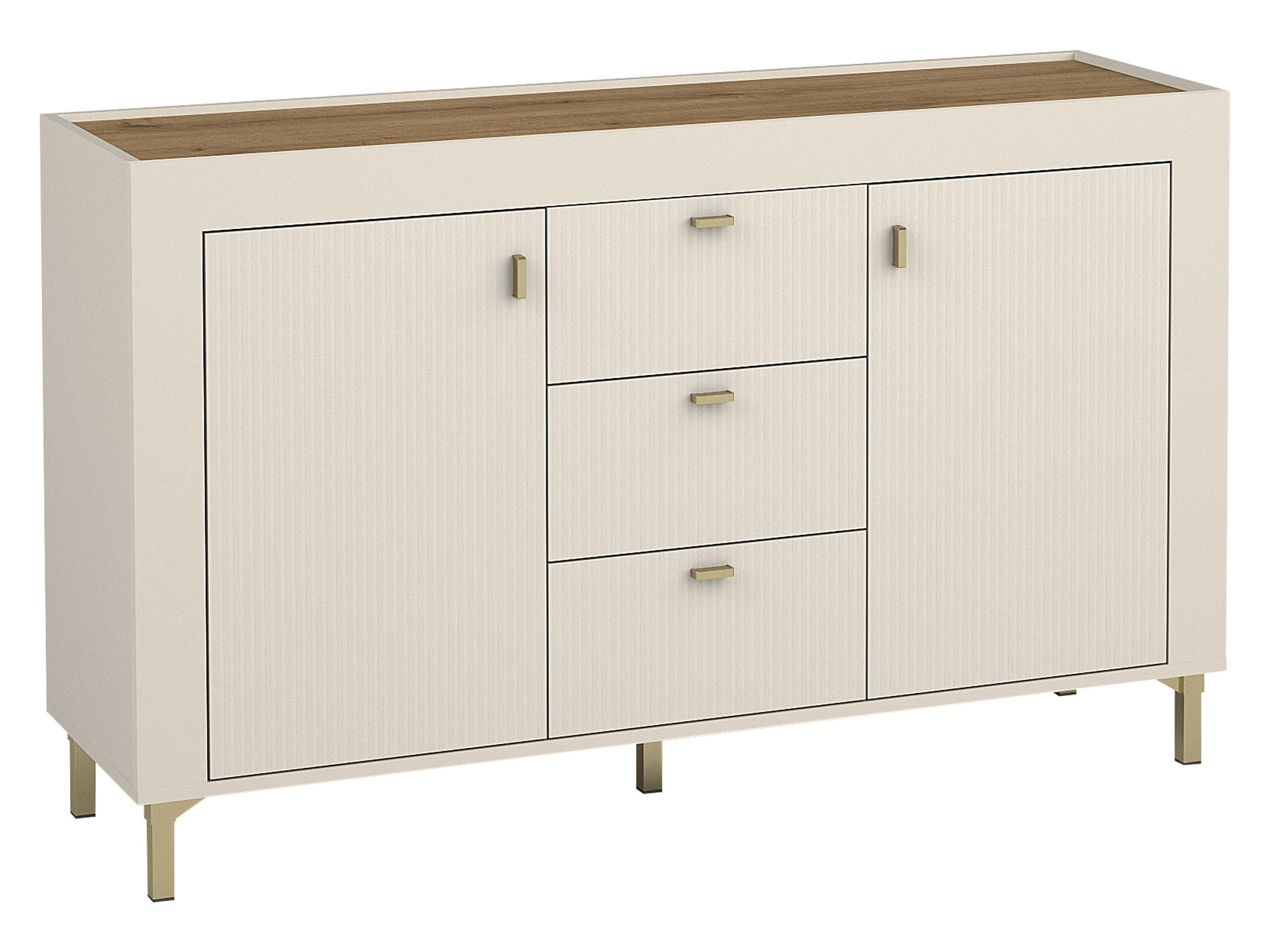 KOMMODE Mossa 2D3S MO06 - Kaschmir/Goldfarben, Holzwerkstoff/Kunststoff (138/84/40cm) - MIRJAN24