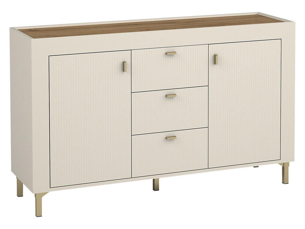 KOMMODE Mossa 2D3S MO06 - Kaschmir/Goldfarben, Holzwerkstoff/Kunststoff (138/84/40cm) - MIRJAN24