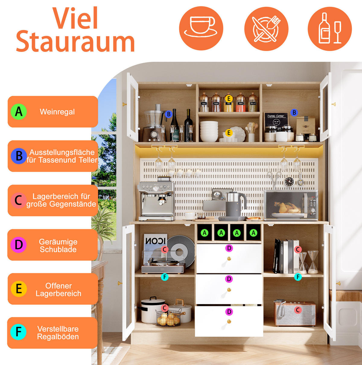 KREDENCA iz MDF-ja in stekla, 140/40/185,7 cm, bela z LED-osvetlitvijo - bela, leseni material (140/185.7/40cm) - Modenvie