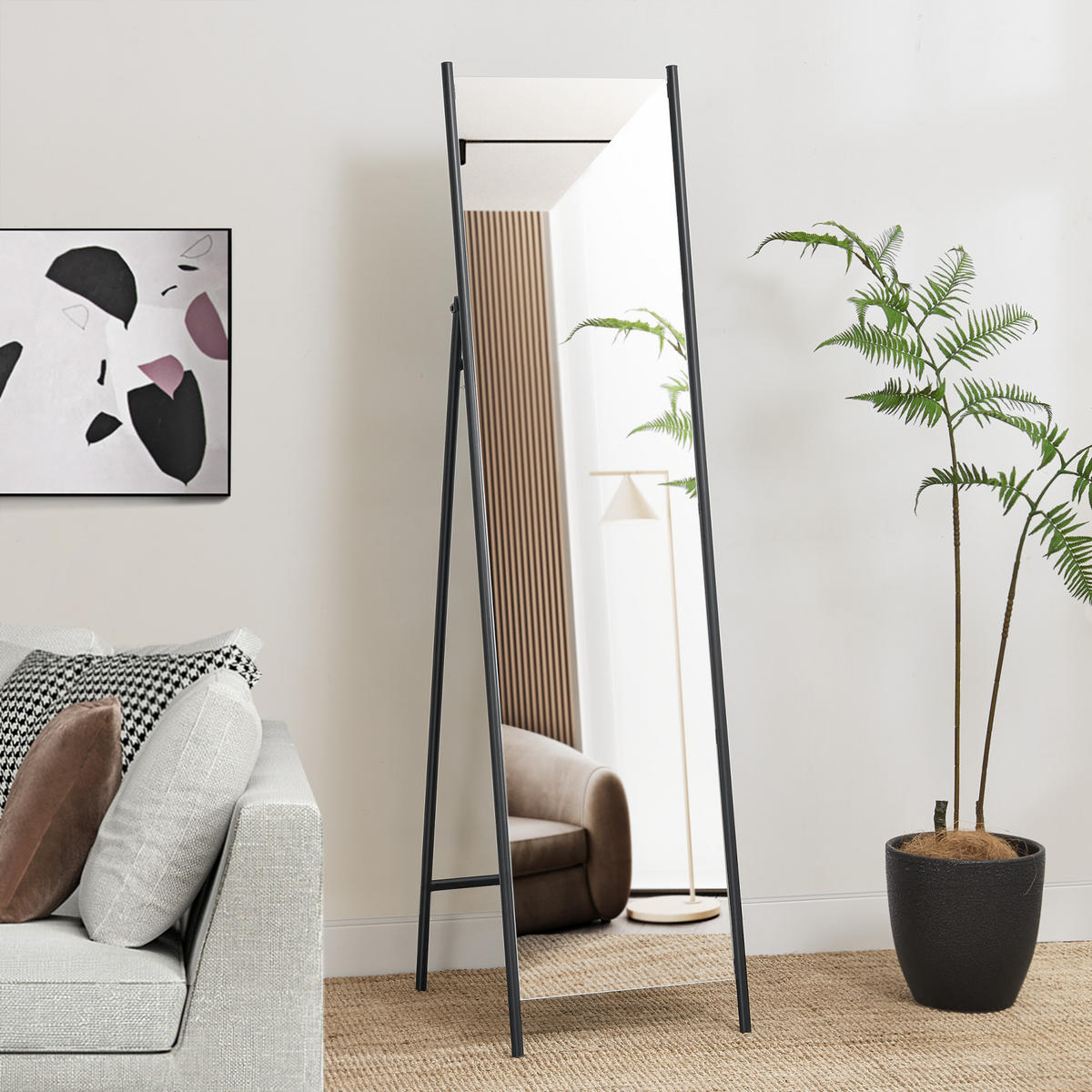 STANDSPIEGEL Martano - Schwarz, Glas/Metall (37.5/160/150cm) - [en.casa]