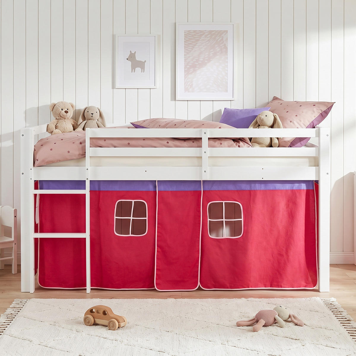HOCHBETT mit Matratze 90/200 cm Pink - Pink/Weiß, Holz (90/200cm) - Homestyle4u