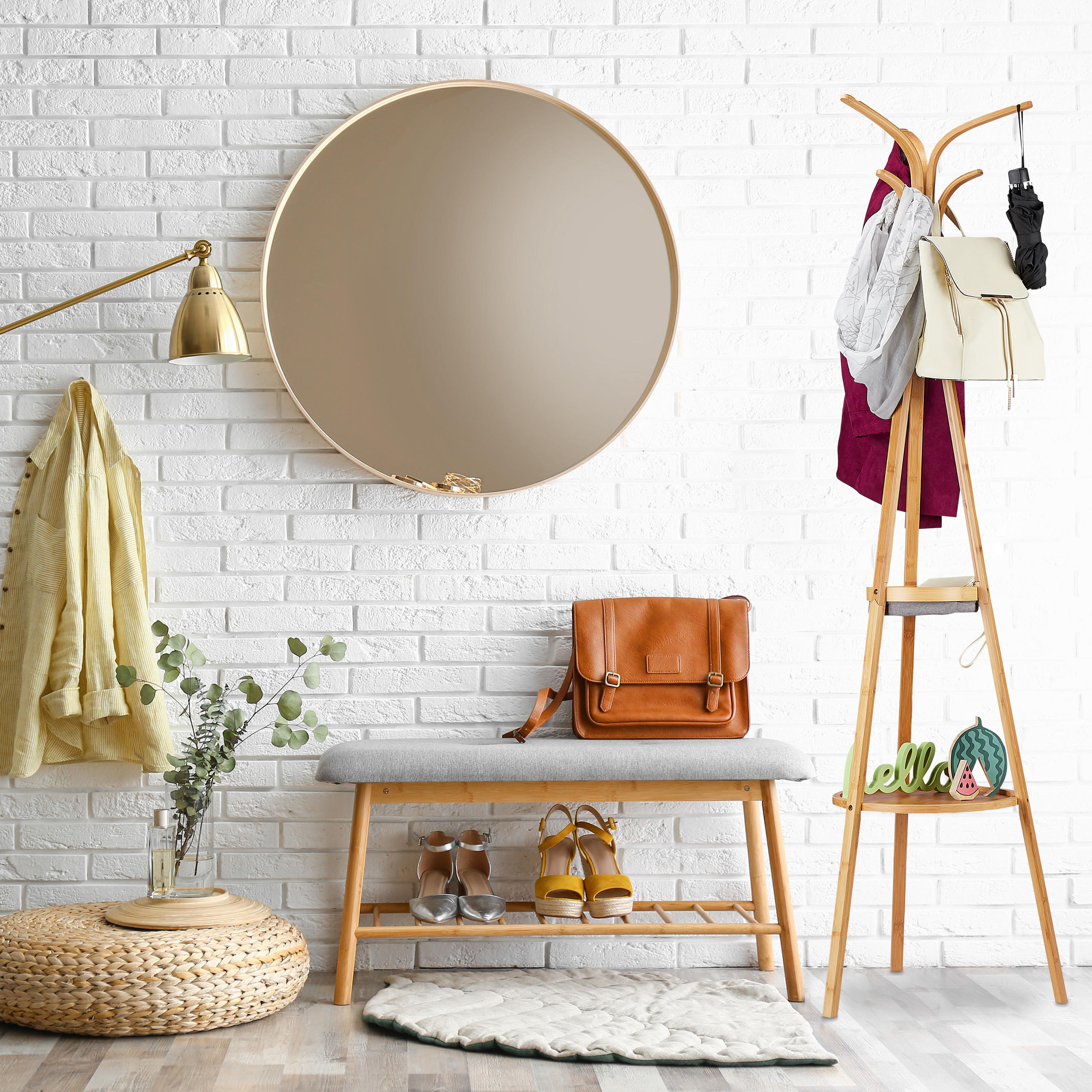 Thumbnail - Relaxdays Garderobenständer, Hellbraun, Holz, Textil, 50x178x50 cm, Garderobe, Garderobenständer