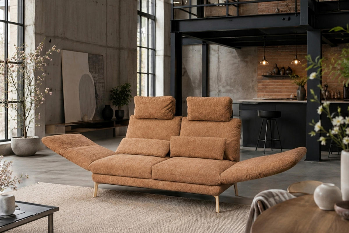 SOFA HOLLY Braun Flachgewebe - Dunkelbraun/Braun, Textil/Metall (176/90/92cm) - KAWOLA