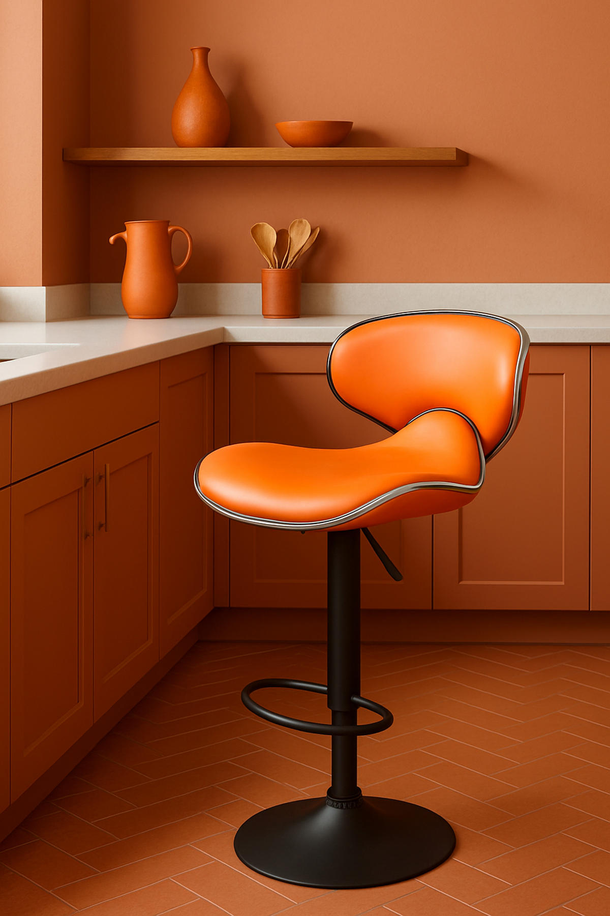BARHOCKER 2er Set Las-Mallorcas Kunstleder schwarz orange - Schwarz/Orange, Kunststoff/Metall (46/108/49cm) - TPFLiving
