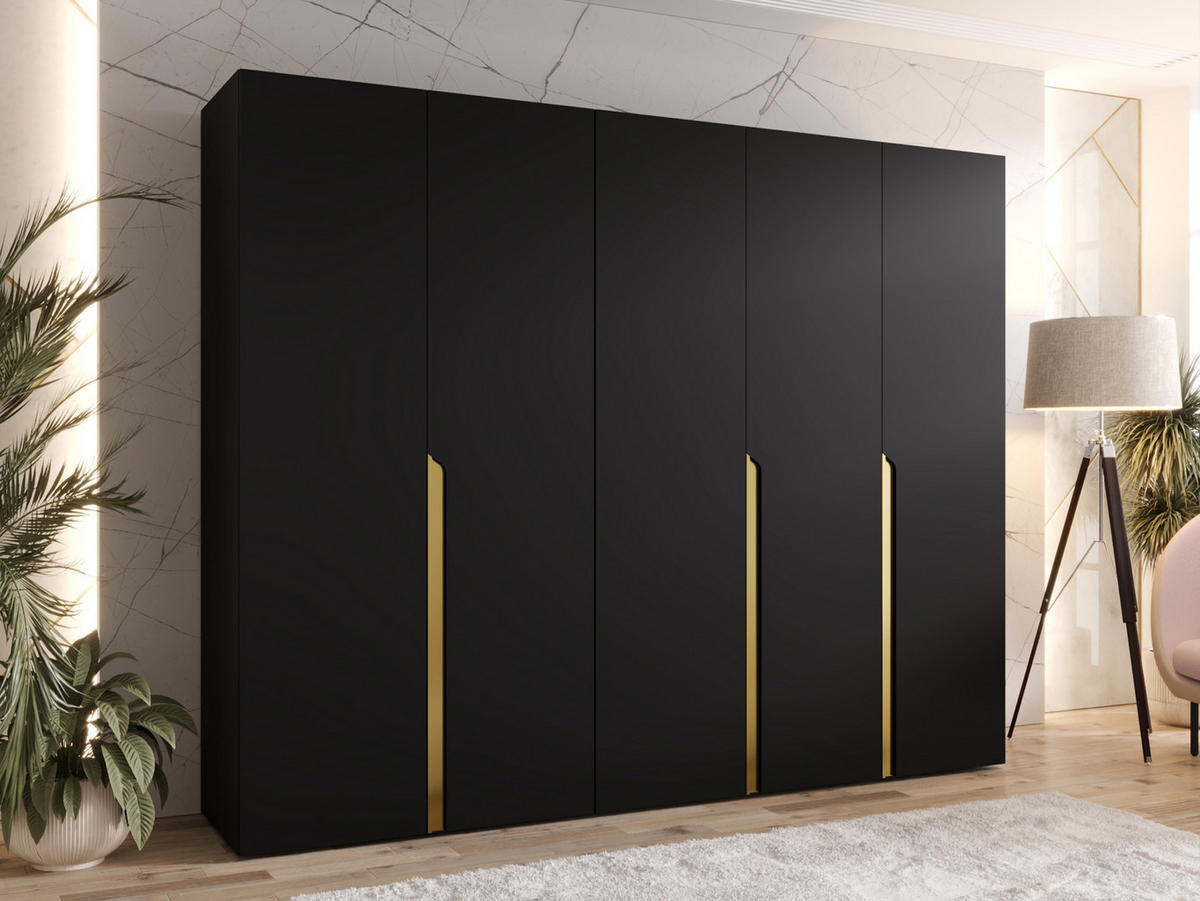 DREHTÜRENSCHRANK Mila I 250 - Goldfarben/Schwarz, Holzwerkstoff/Kunststoff (250/202/52cm) - MIRJAN24