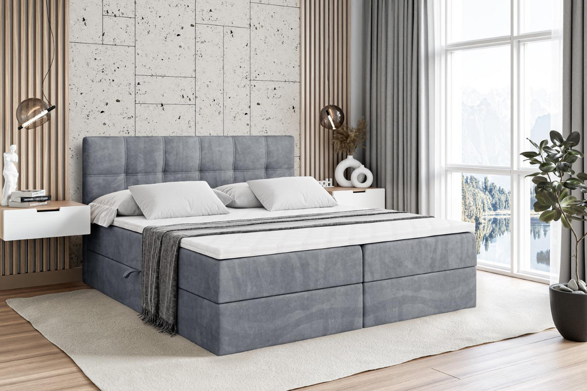 BOXBETT mit Matratze H3 und Lattenrost - MARCE - 160 x 200 cm - Grau - Hellgrau, Holzwerkstoff (160/200cm) - ALTDECOR