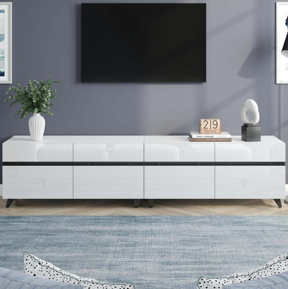 TV-ELEMENT mit 4 Schränken 180 x 40 x 49 cm MDF Weiß - Weiß, Holzwerkstoff (40/49/180cm) - Beauniv