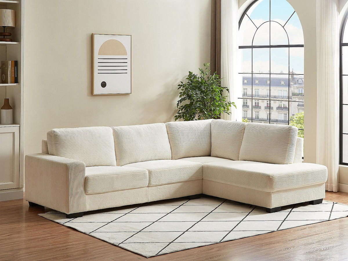 ECKSOFA - Ecke links - Cordvelours - Beige - MESETA - Beige, Textil (282/208cm) - Vente-Unique