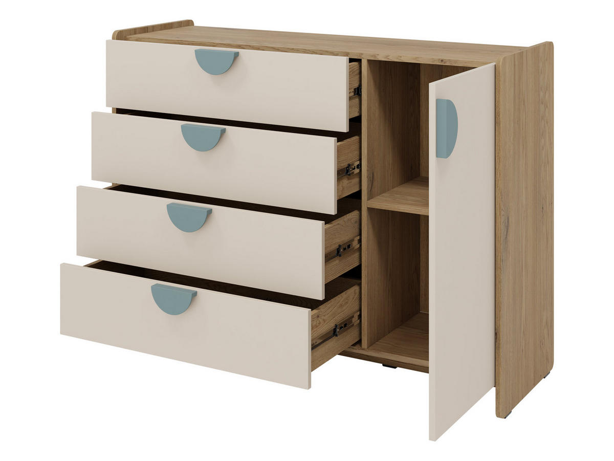 KINDERKOMMODE Lexi 1D4S 09 - Blau/Eichefarben, Holzwerkstoff/Kunststoff (124/91/40cm) - MIRJAN24