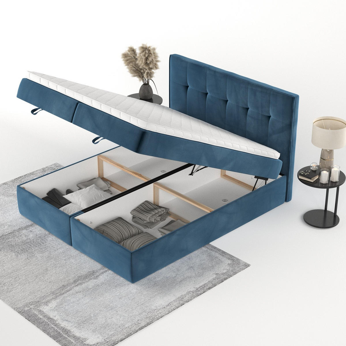 BOXBETT Tivra 200/200 cm Dunkelblau im Kronos Stoff - Schwarz/Dunkelblau, Holz/Holzwerkstoff (200/200cm) - AltaBeds