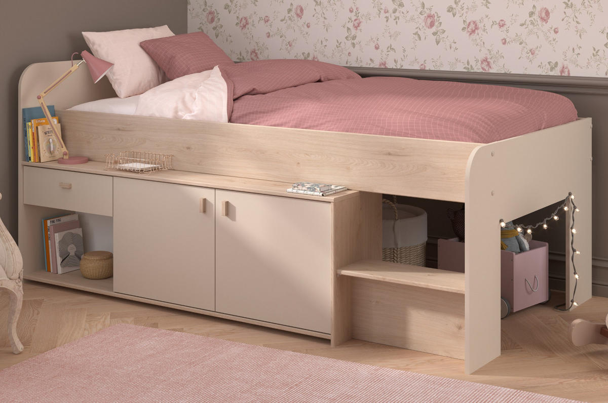 HOCHBETT Kaschmir, Jackson Eiche, Stauraumbett Bett 90 x 200 cm - Kaschmir/Eichefarben, Holzwerkstoff/Kunststoff (90/200cm) - Parisot Meuble