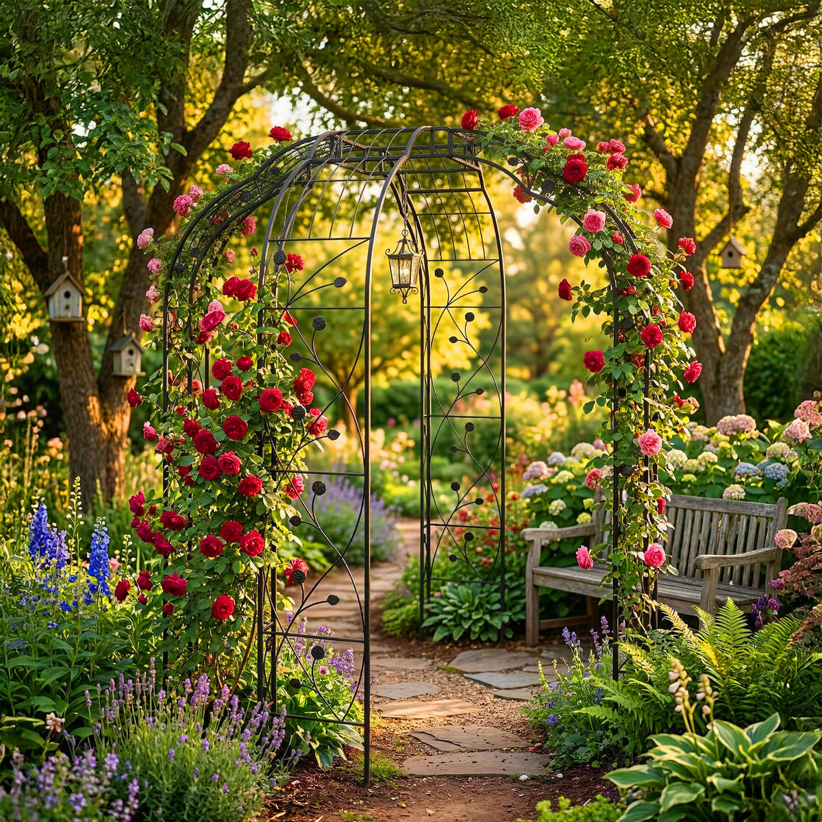 ALTÁN růží - černá, kov (199/250/199cm) - Relaxdays