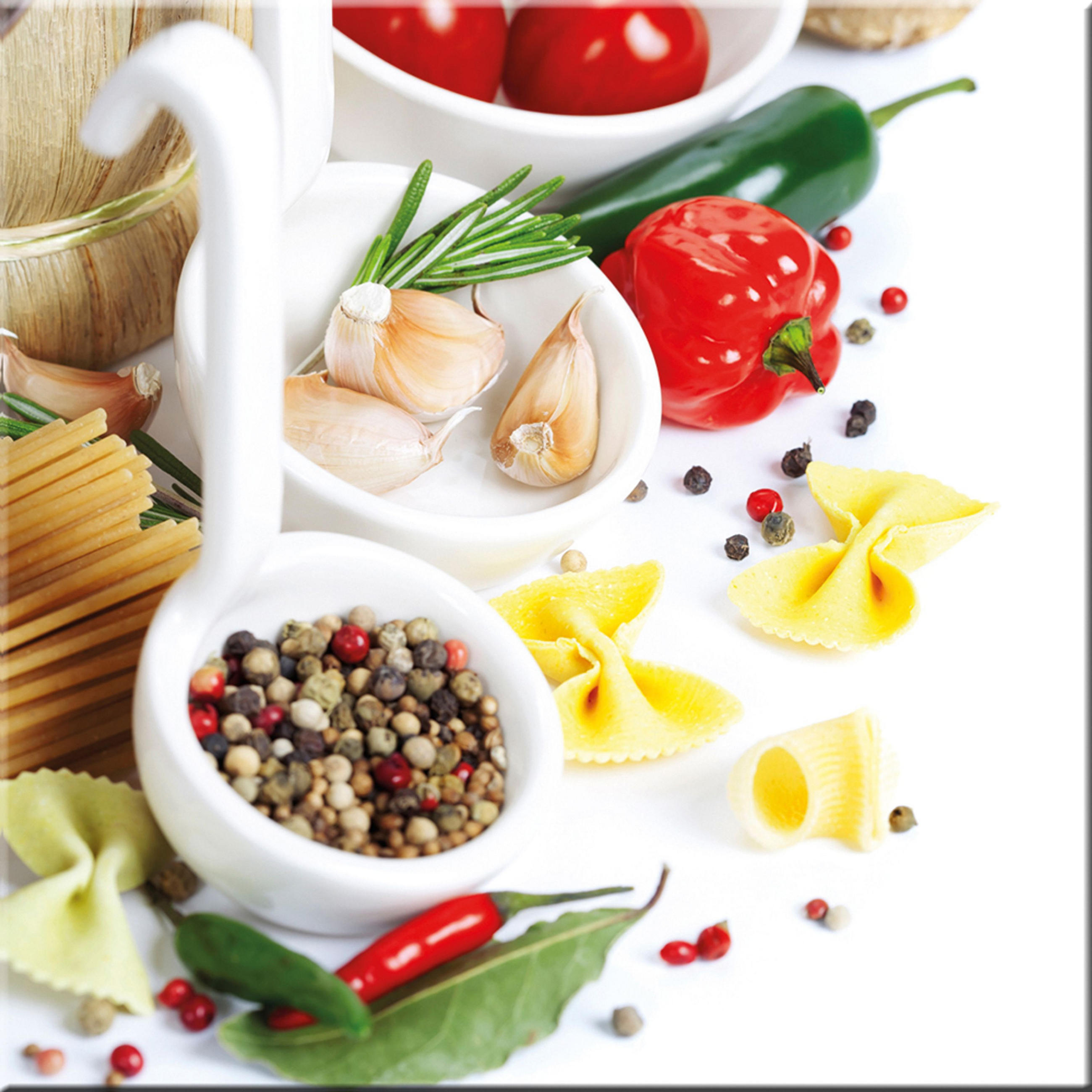 GLASBILD 50x50 cm Küche Pasta mediterran - Gelb, Glas (50/50cm) - artissimo