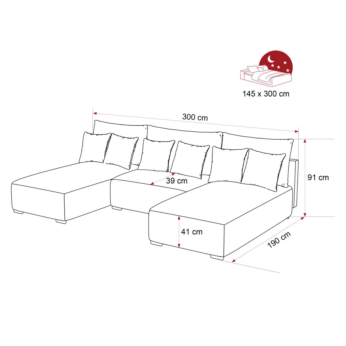 WOHNLANDSCHAFT ELVO mit Schlaffunktion und Bettkasten Grau - Grau, Holzwerkstoff/Kunststoff (300/91/190cm) - Idohome