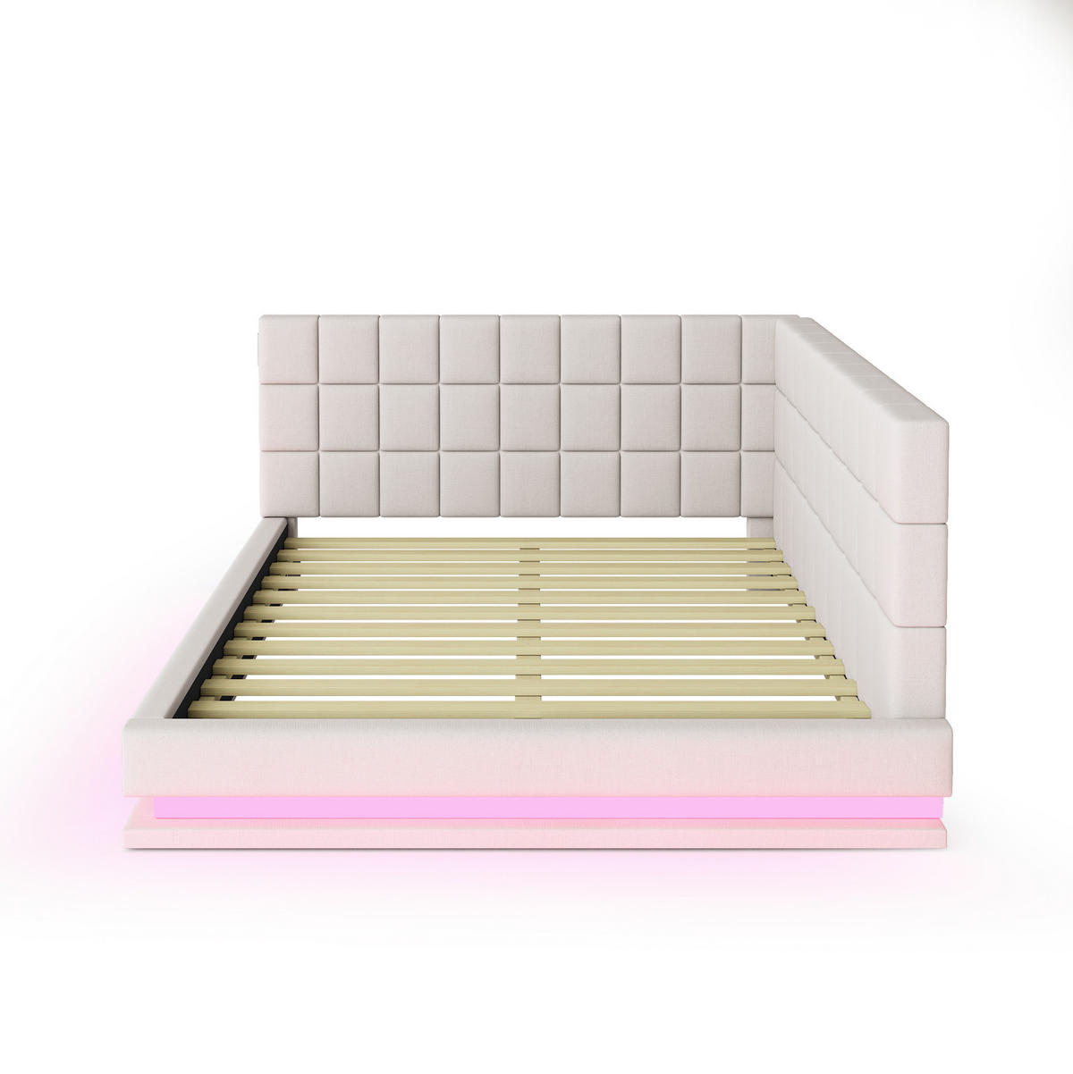 ČALÚNENÁ posteľ z ľanu 140x200 cm béžová s LED osvetlením, USB portom a lamelovým roštom - béžová, koža (140/200cm) - Modfu