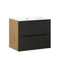 WASCHTISCHKOMBI 70cm 2 Teile - Ocean Black O BM452 in Schwarz / Geölter Eiche - Weiß Hochglanz/Schwarz, Holz/Keramik (70/57/46cm)