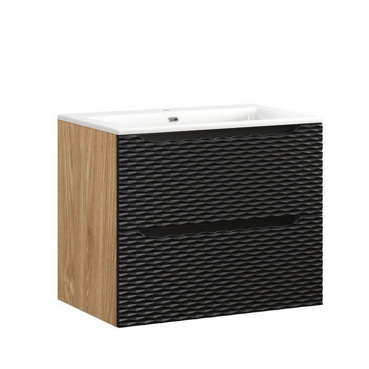 WASCHTISCHKOMBI 70cm 2 Teile - Ocean Black O BM452 in Schwarz / Geölter Eiche - Weiß Hochglanz/Schwarz, Holz/Keramik (70/57/46cm)