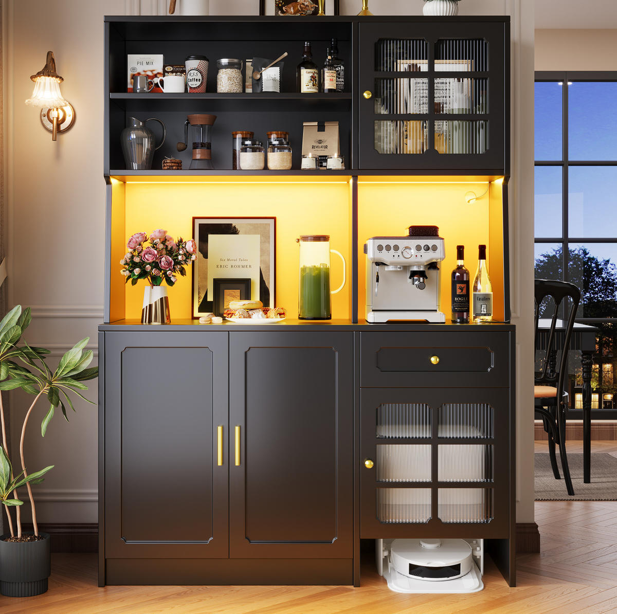 BUFFET 130/45/180 cm aus MDF mit LED-Beleuchtung Schwarz - Schwarz, Holzwerkstoff (130/180/45cm) - Modenvie