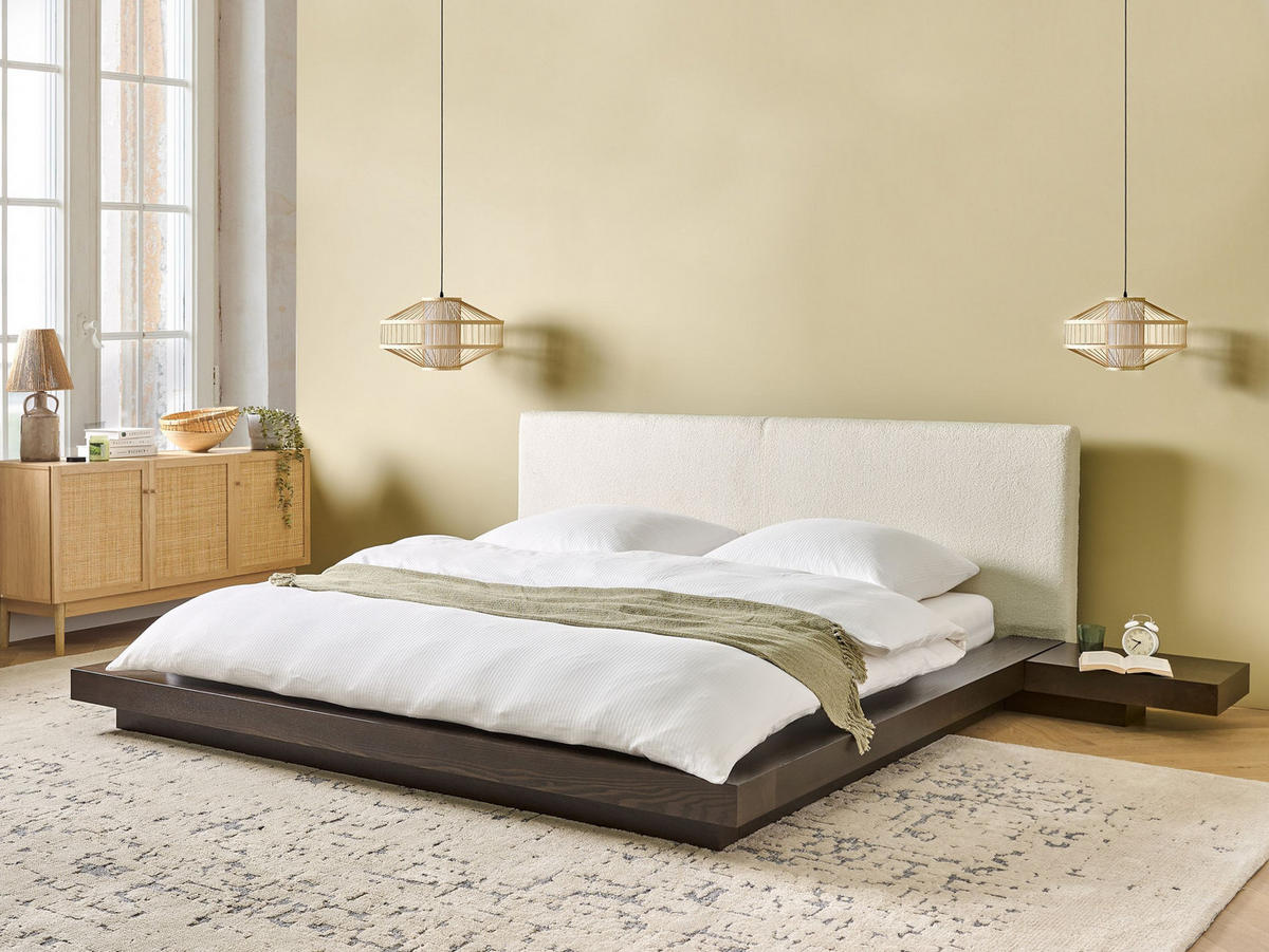 VODNA POSTELJA bouclé 180/200 cm temen jesen Zen - temno rjava, les (180/200cm) - Beliani