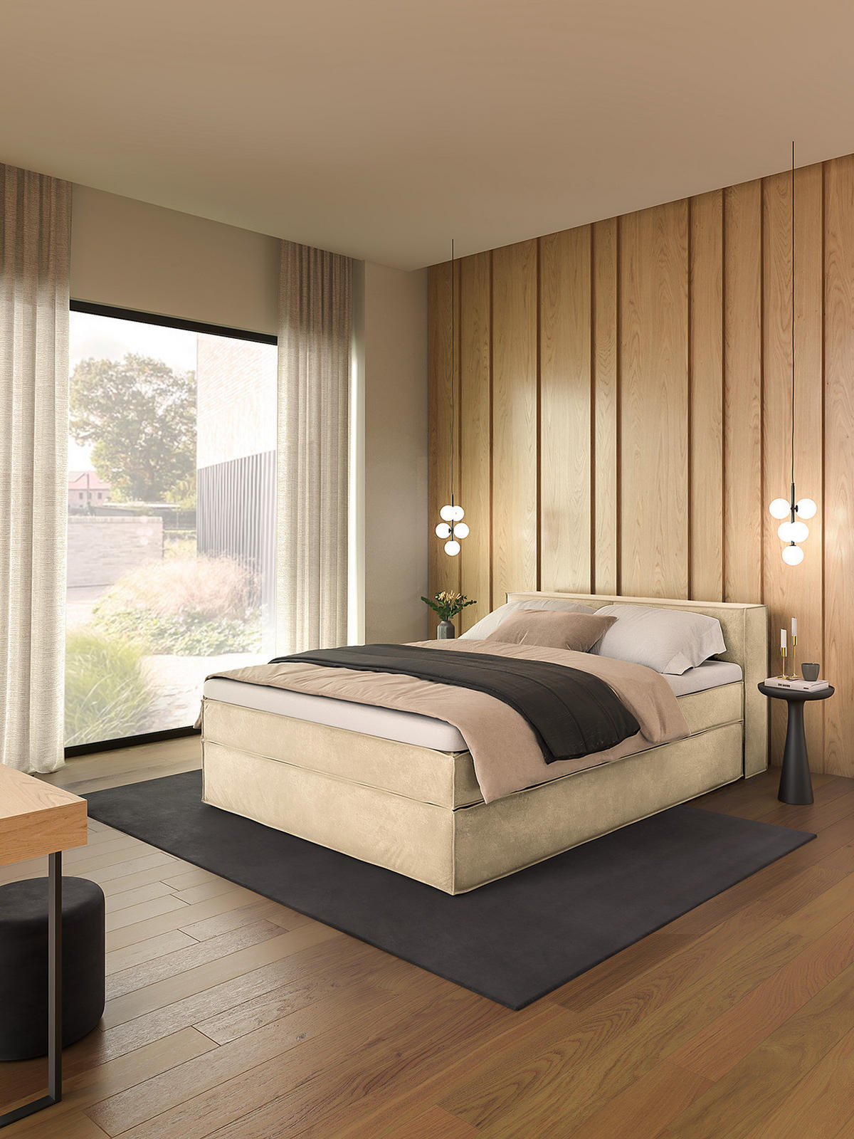 BOXSPRINGBETT mit Kopfteil - Premium - Beige, Textil (160/200cm) - home24