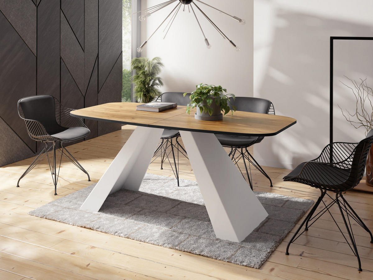 ESSTISCH Monte Weiß rechteckig ausziehbar, Craft Eiche 160-200/80/76 cm - Eiche Wotan/Weiß, Holzwerkstoff/Metall (160/80/76cm) - WFL GROUP