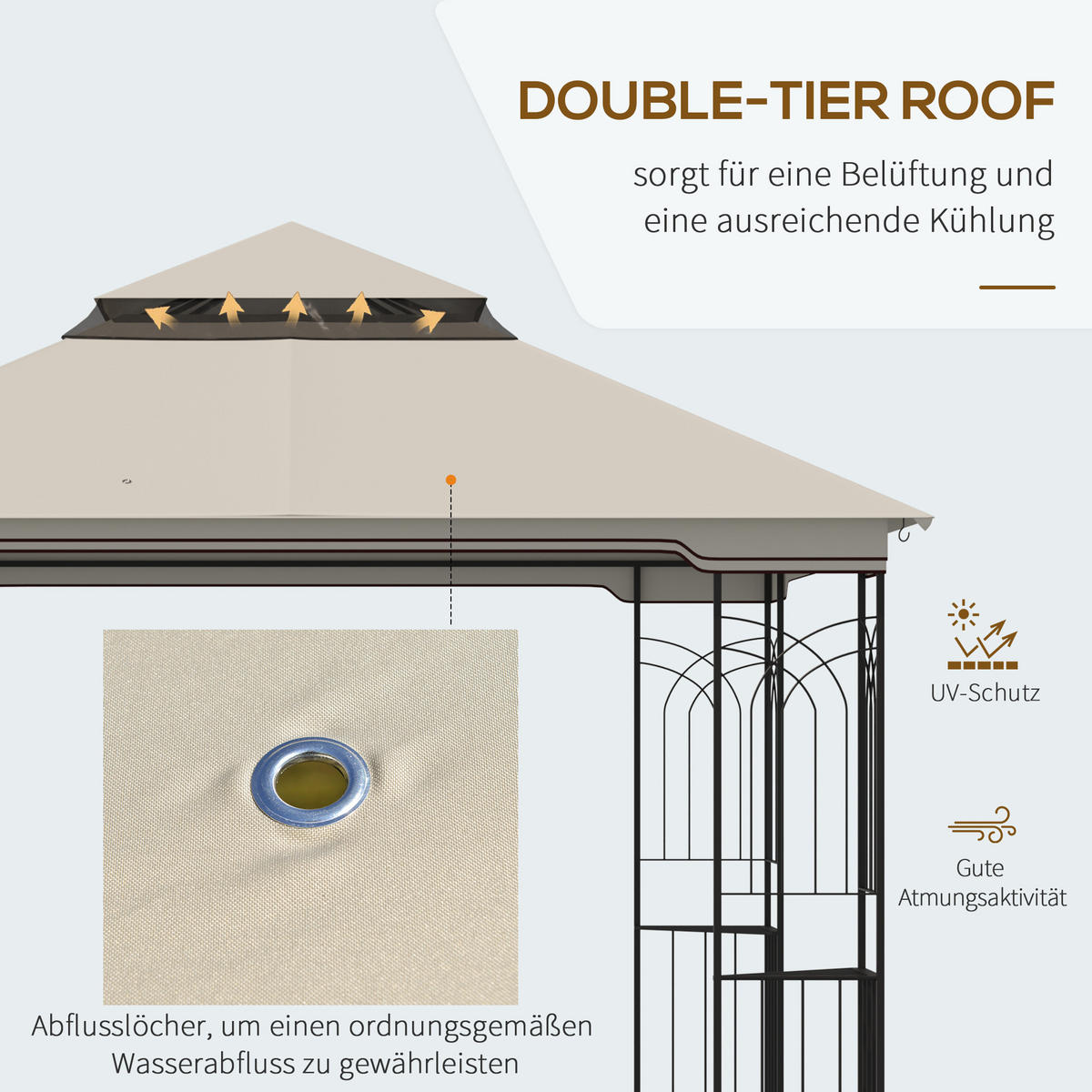 PAVILLON, Beige/Kaffee/Cremeweiß, Metall, Polyester - Beige, Metall (299/274/299cm) - Outsunny