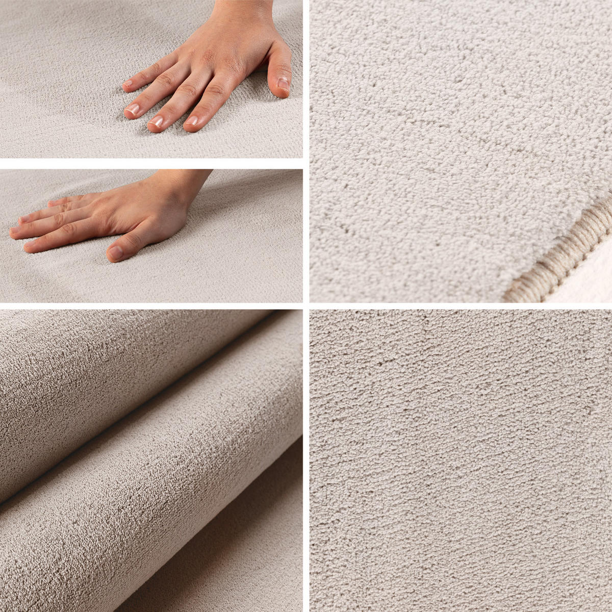 TEPPICH Kurzflor Uni-Farbe Microfaser Antirutsch Wohnzimmer waschbar Creme Rund 160x160 - Creme, Textil (160/160cm) - KADIMA DESIGN
