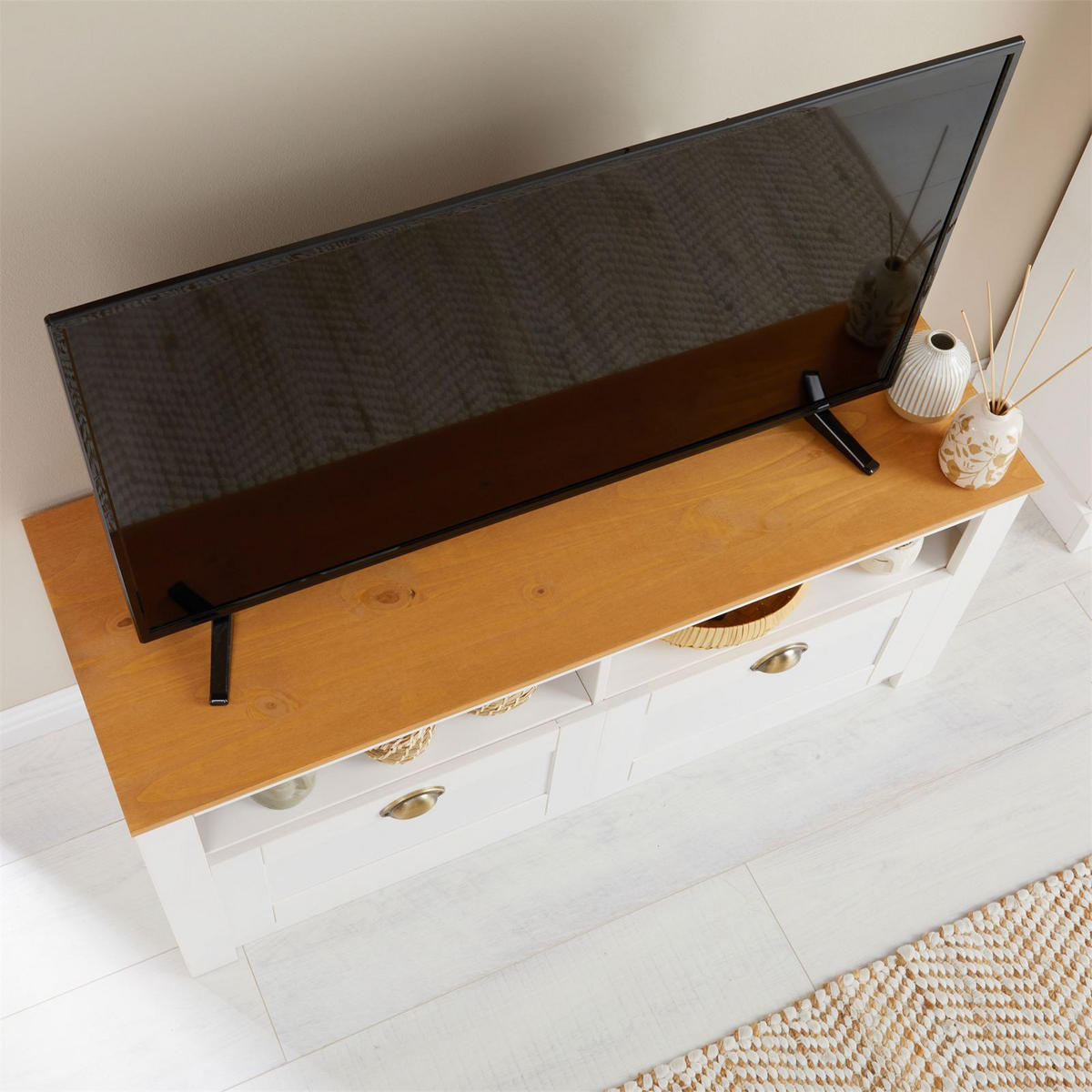 TV-LOWBOARD BOLTON - Weiß/Braun, Holz (110/50/40cm) - IDIMEX
