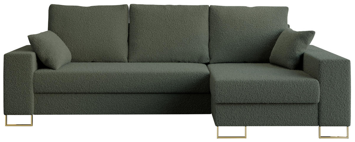 ECKSOFA Dorian Boucle Grün - Goldfarben/Grün, Textil/Metall (242/138cm) - MKS