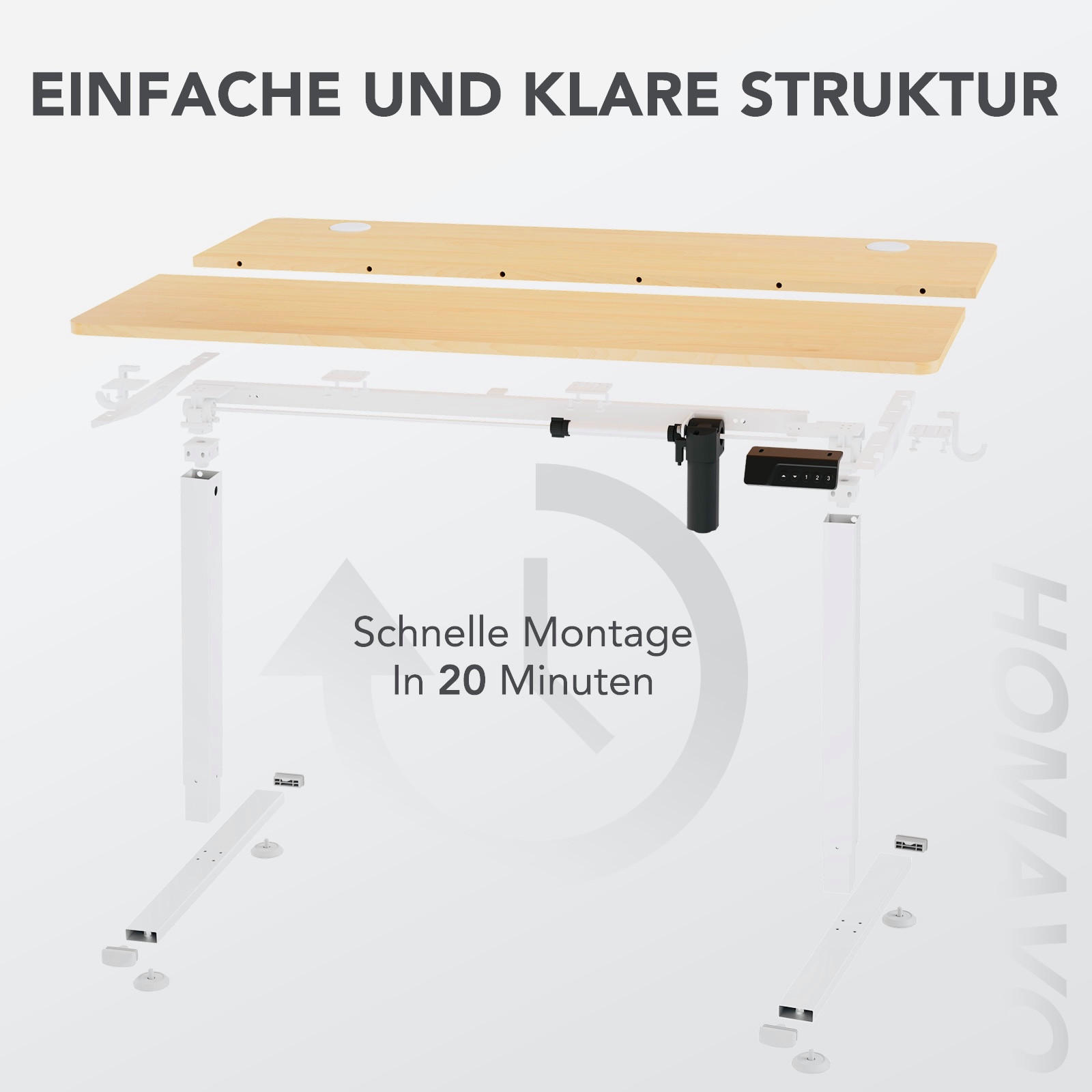 SCHREIBTISCH elektrisch höhenverstellbar 60 x 140 cm, mit Memory- und Kollisionsschutzfunktion - Naturfarben, Metall (140/60/117cm) - HOMAVO