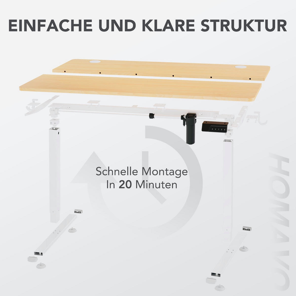 SCHREIBTISCH elektrisch höhenverstellbar 60 x 140 cm, mit Memory- und Kollisionsschutzfunktion - Naturfarben, Metall (140/60/117cm) - HOMAVO