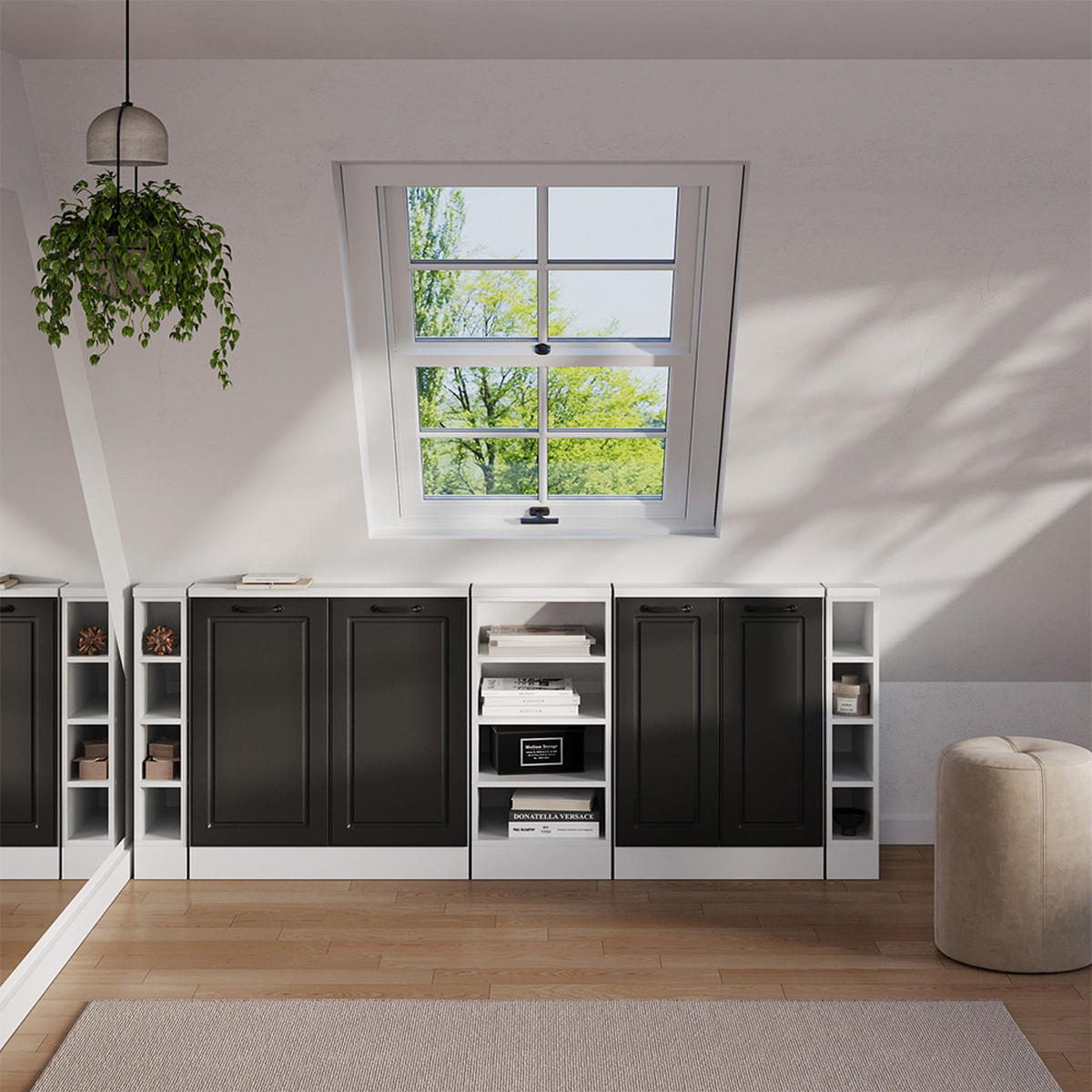 DACHSCHRÄGENSCHRANK-SET Rion Anthrazit Landhaus/Weiß 5er Set - Anthrazit/Weiß, Holzwerkstoff (215/81.6/46cm) - Vicco