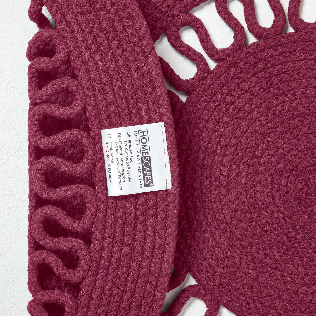TEPPICH geflochten rund mit Häkel-Muster 70 cm - Weinrot, Textil (70/70cm) - Homescapes