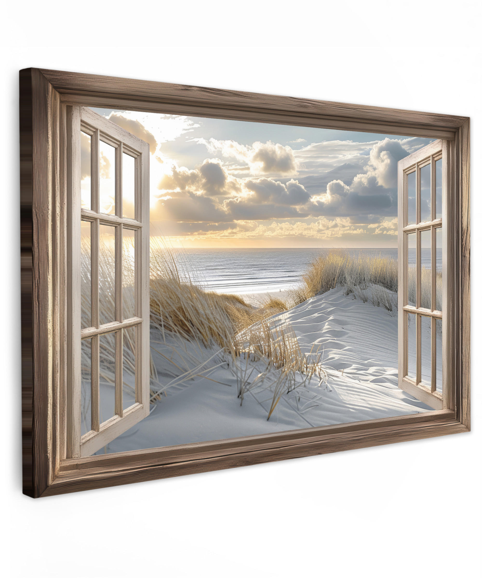 LEINWANDBILD Ausblick - Strand - Dünen - Meer - Natur Groß 140x90 cm - Sandfarben, Textil (140/90cm) - MuchoWow