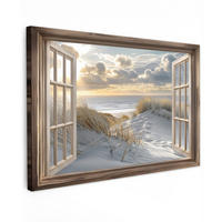 LEINWANDBILD Ausblick - Strand - Dünen - Meer - Natur Groß 140x90 cm - Sandfarben, Textil (140/90cm) - MuchoWow
