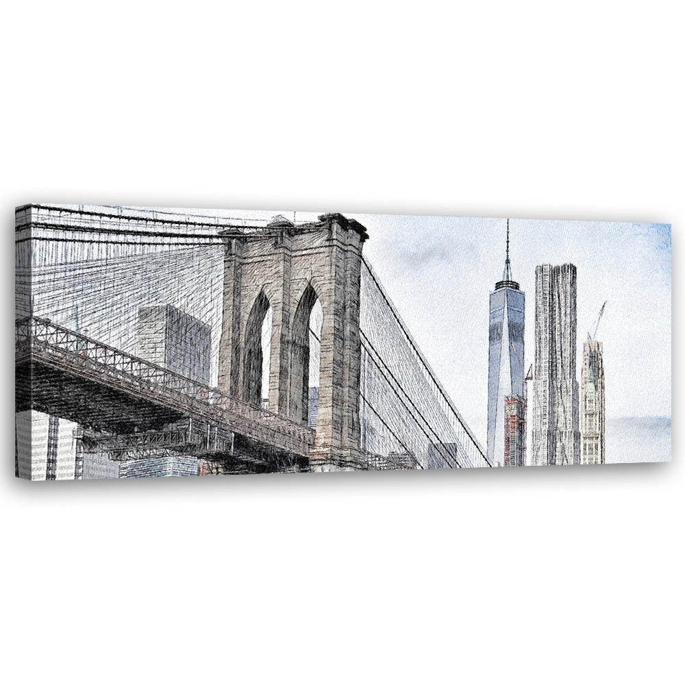 WANDBILD brooklyn brücke - Grau, Textil (90/30cm) - Feeby