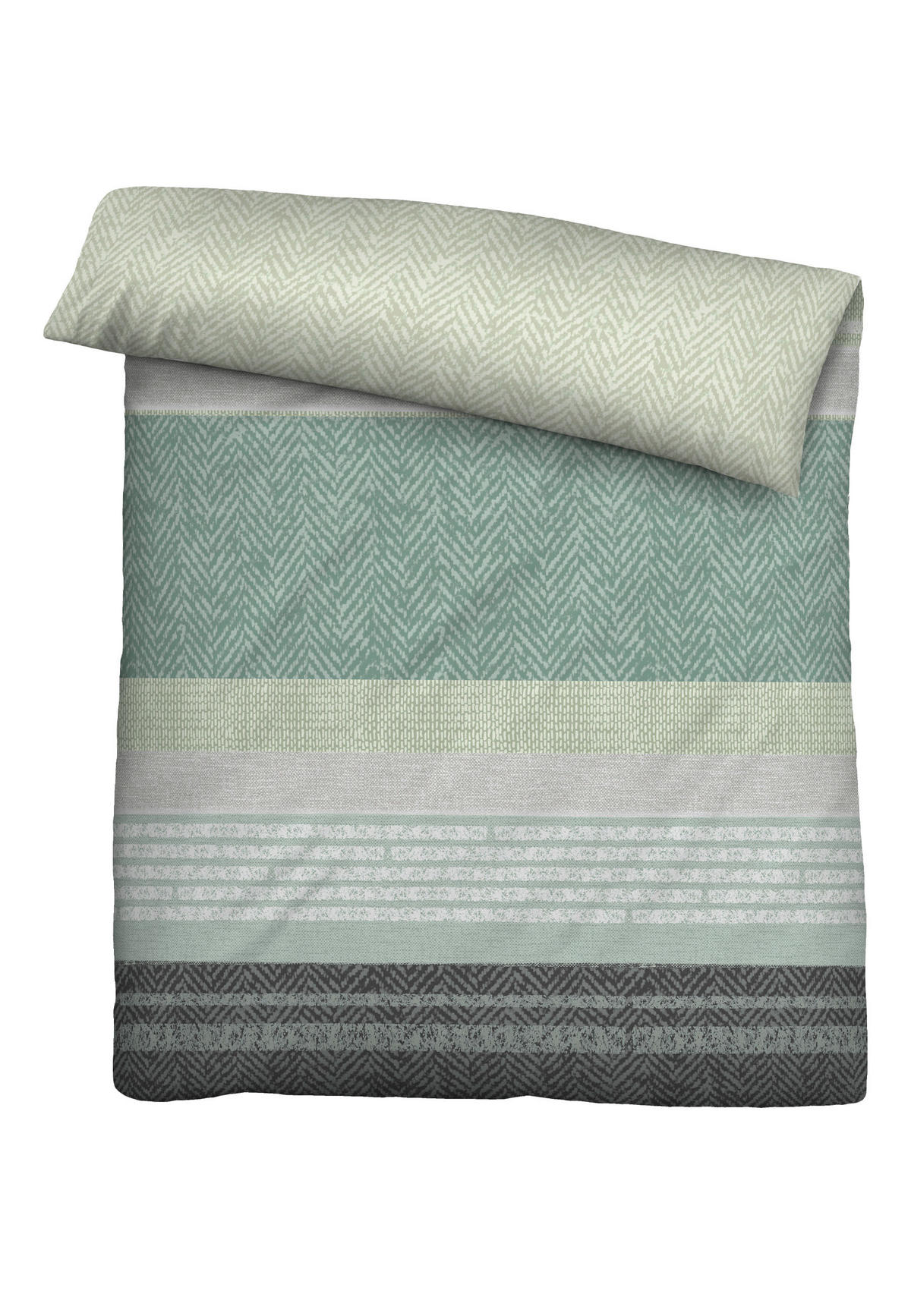 BETTWÄSCHE-GARNITUR Biber Quermuster pistaziengrün, 135x200 cm + 80x80 cm - Hellgrün, Textil (135/200cm) - biberna