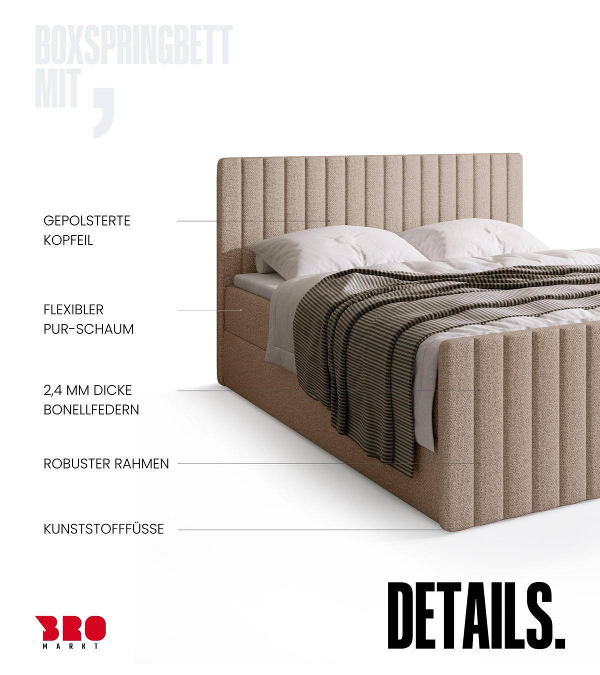 BOXSPRINGBETT Dream Duo mit Topper 140/200 Creme - Creme, Kunststoff (140/200cm) - Bromarkt