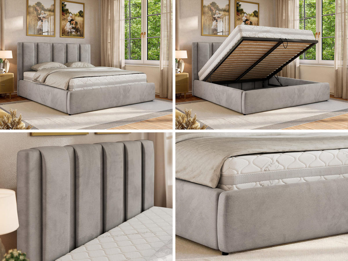 POLSTERBETT SAVINO CLASSIC 160/200 - Hellgrau Velvet - ohne Matratze - Hellgrau, Textil (160/200cm) - MKS