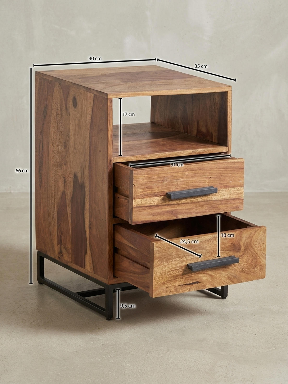 NACHTTISCH – Massivholz/Metall, Industrial-Stil, für Boxspringbett - Schwarz/Braun, Holz/Metall (40/66/35cm) - KADIMA DESIGN