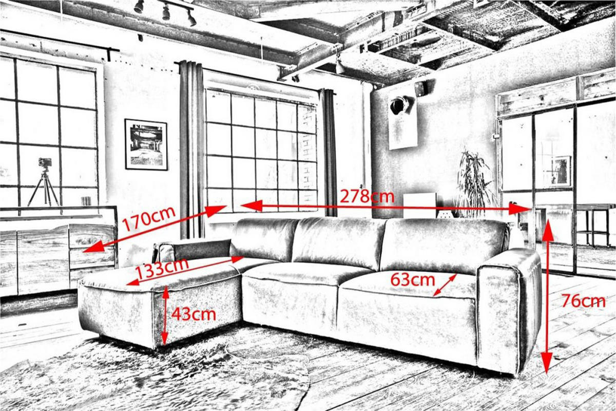 ECKSOFA EXTRA Grau Leder - Schwarz/Grau, Leder (278/170cm) - KAWOLA