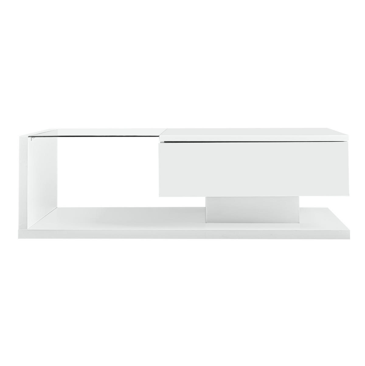 COUCHTISCH 105/55/32,5 cm hochglänzend weiß mit Glasplatte und LED-Beleuchtung - Weiß, Holzwerkstoff (105/55/32.5cm) - OKWISH