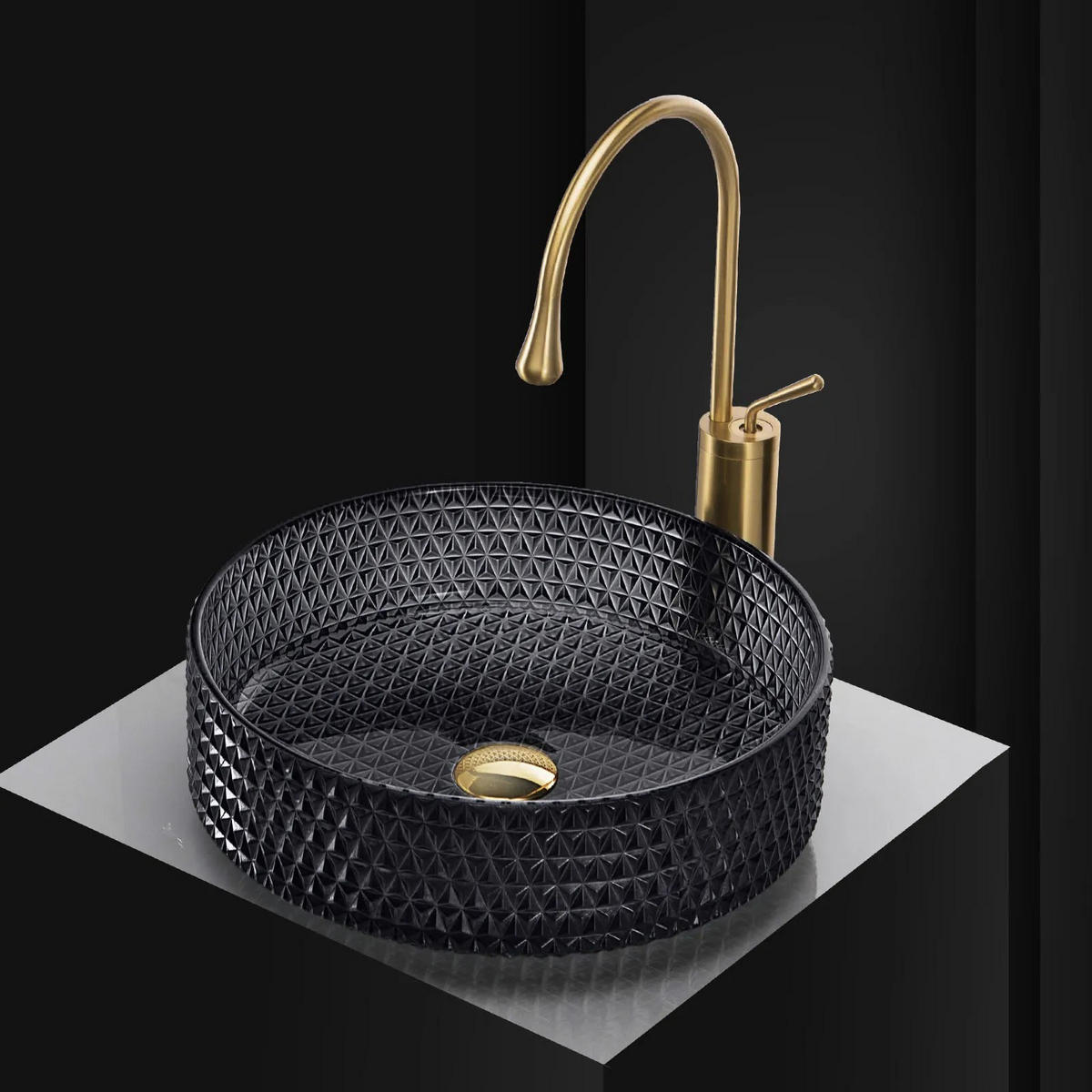 AUFSATZWASCHBECKEN Rea Cristal Black 35 - Schwarz, Keramik (35.5/11.5/35.5cm) - REA