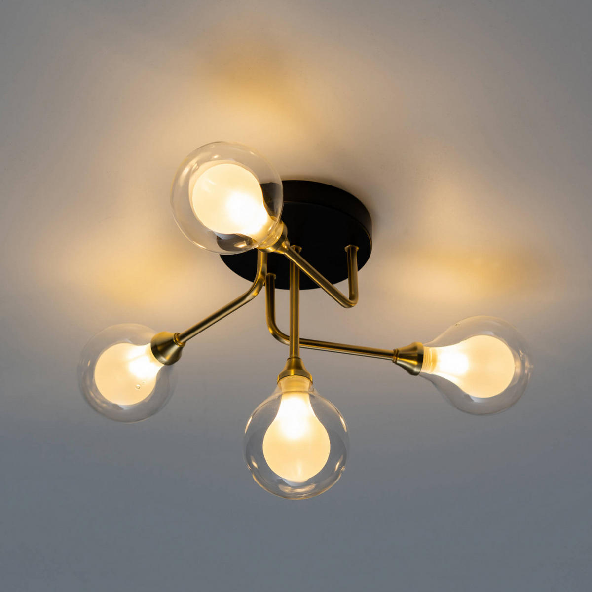 DECKENLEUCHTE Olivetto, Schwarz und gold, 46cm - Goldfarben, Glas (46/46/29cm) - KOSILUM