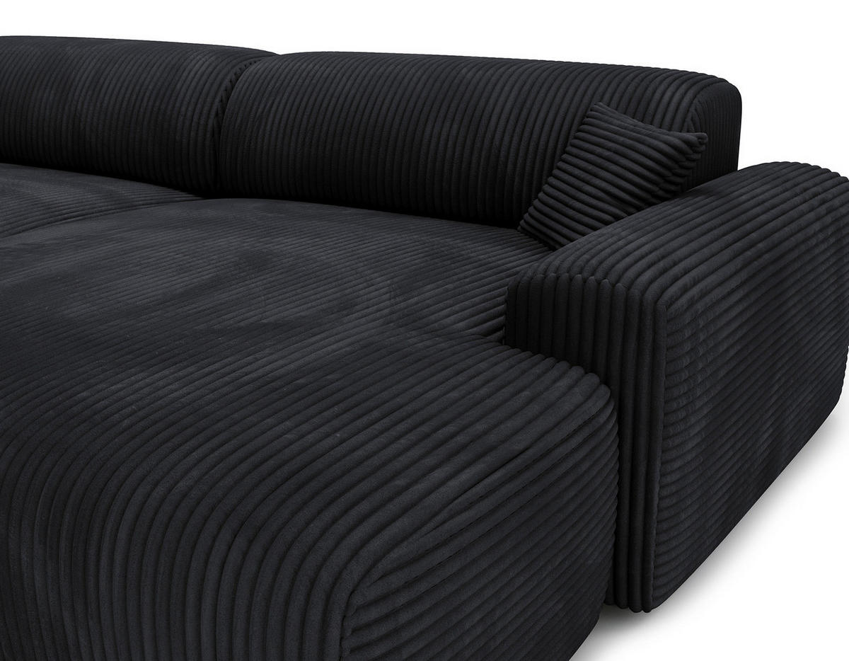 ECKSOFA mit Longchair - Cord - Schwarz, Kunststoff/Textil (284/178cm) - home24